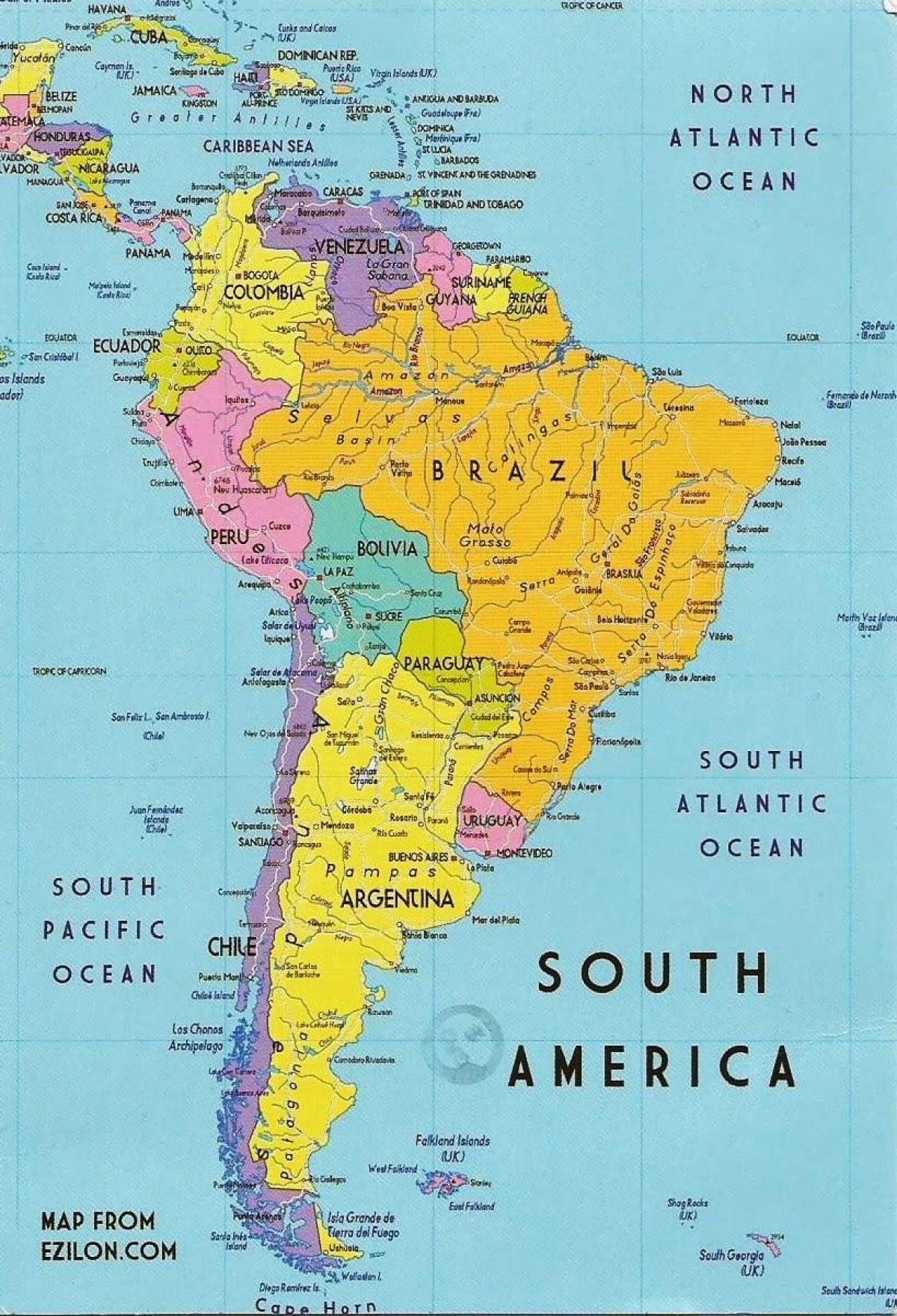 карта Гвајана Јужна Америка 