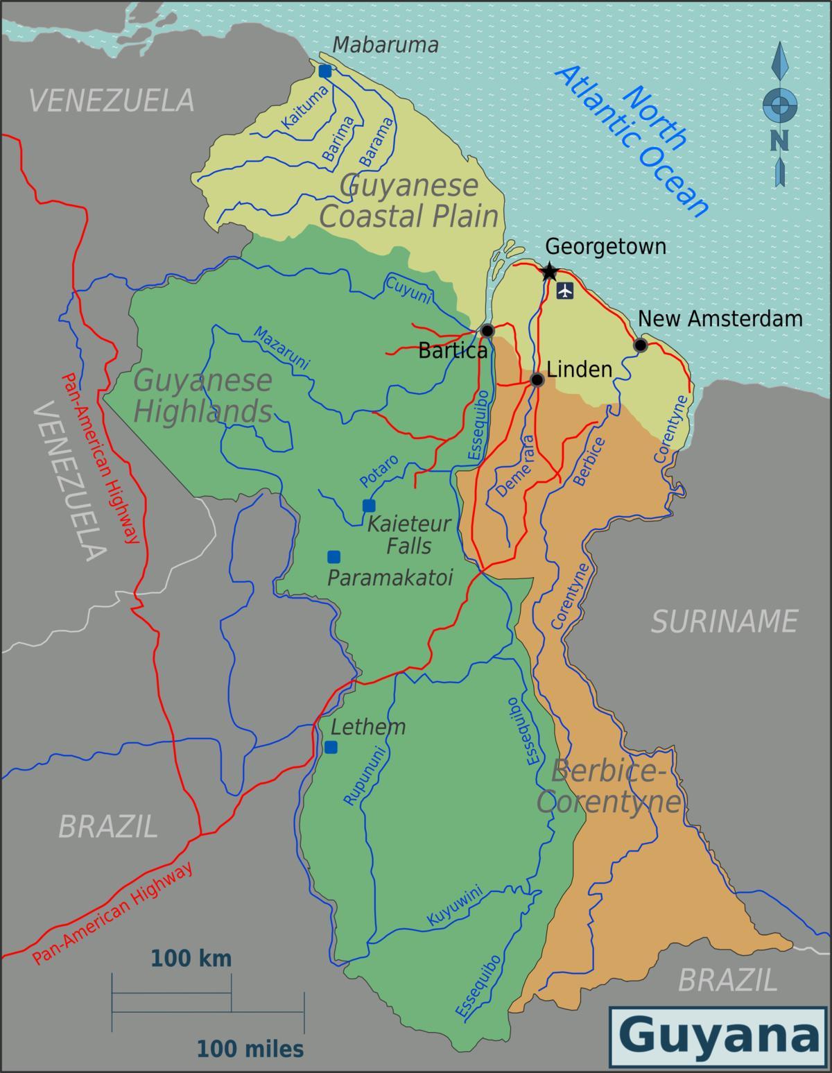 источна обала демерара у Гвајани мапи