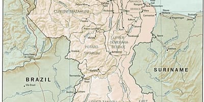 Карта Гвајана, са три округа