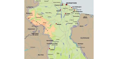 Карта Гвајана показује градовима