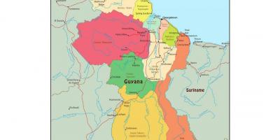 Карта Гвајана покаже 10 административних округа