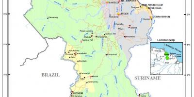 Карта Гвајана, показују 4 природних региона